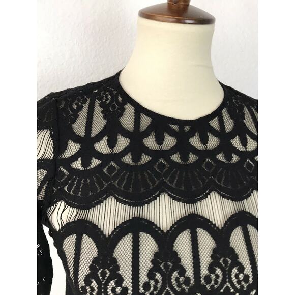 BCBGeneration Pullover Sheer Lace Fringe Trim Top - Picture 3 of 10